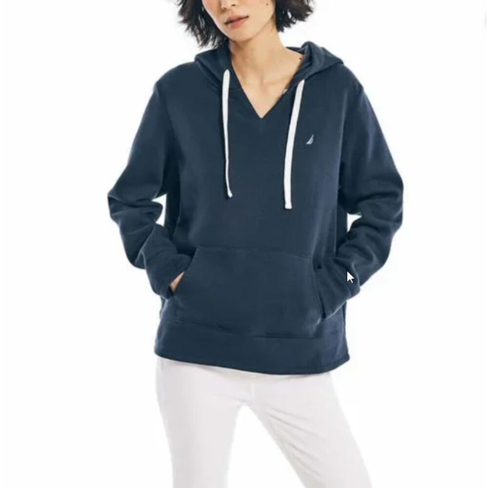 Blue Nautica Pullover w/ drawstring Hood Cotton Poly Blend, Kangaroo Pocket XXL